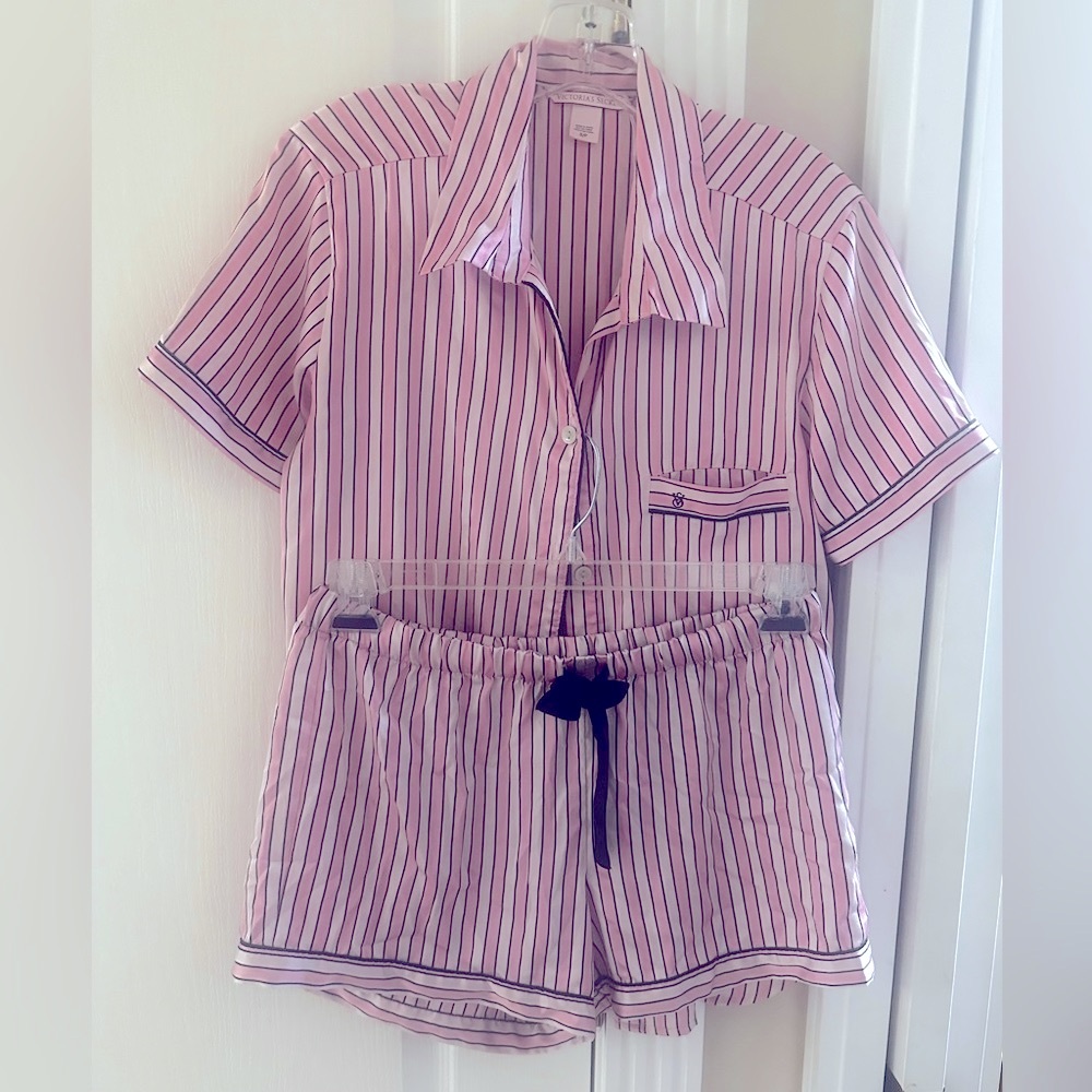 Victorias Sexret Pink Striped Pajama Set SMALL